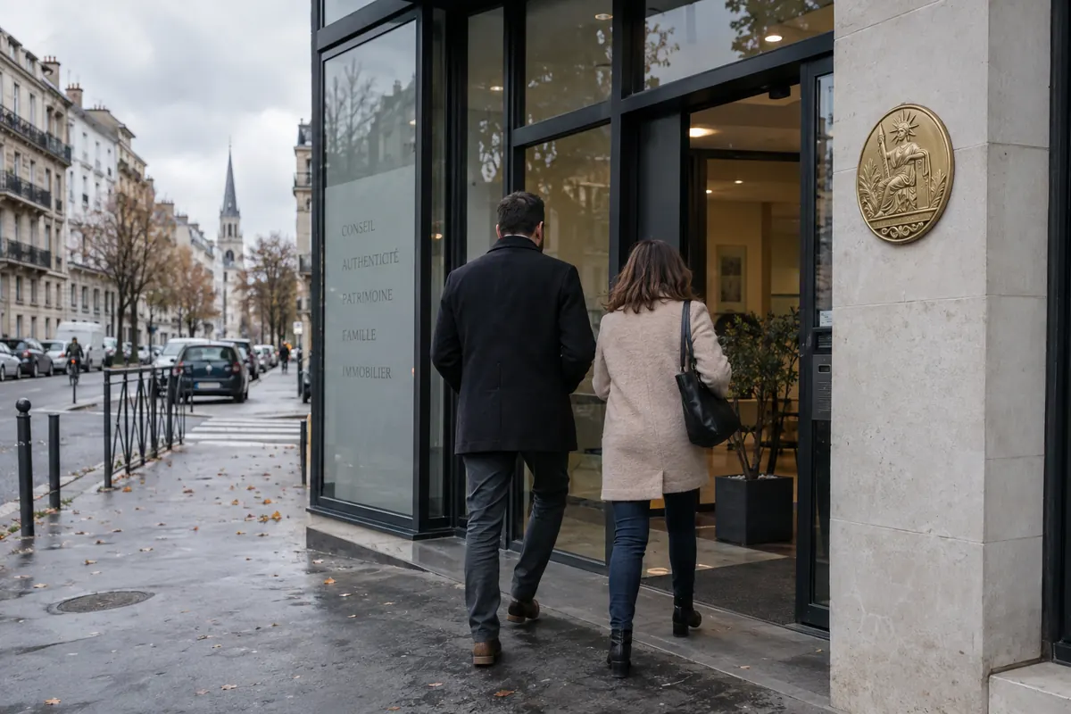 Deux personnes arrivant à un rendez-vous en ville — image d’ambiance générée par IA