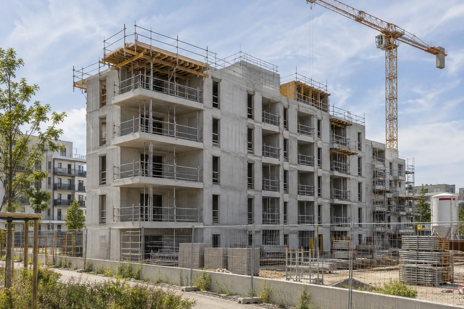 Immeuble en construction avec échafaudages — illustration d’ambiance générée par IA